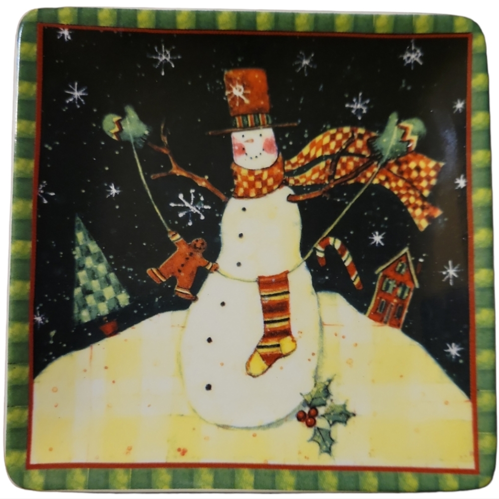 1 Vtg MWW Market PRIMITIVE CHRISTMAS Mini Plate Susan Winget Snowman Stars Tree